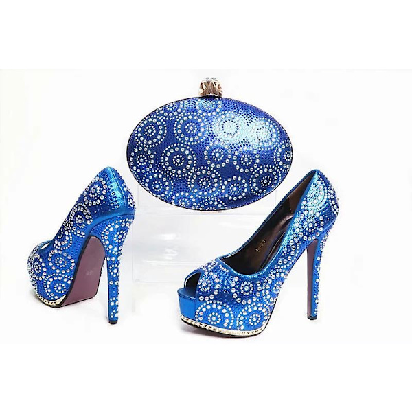 Italialainen design juhla häät korkokengät ja yhteensopiva clutch-laukku huippulaadussa. 38. sininen Blue 38