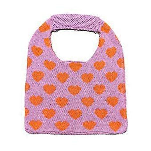 Stor Strikket Tote Taske Bog Opbevaring Taske Æstetisk Boho Håndtasker Kvinder Skuldertaske Casual Søde Shopping Tasker Lilla Purple