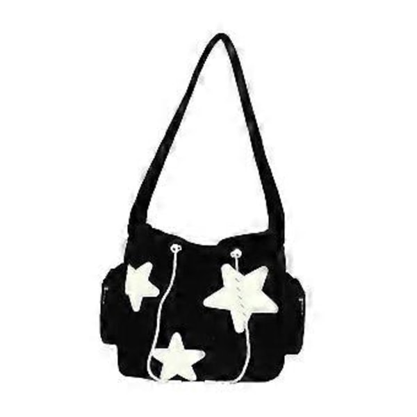 Axelväska för Kvinnor Corduroy Crossbody Väska Stilren Påse Portabel Handväska Satchel (Svart) Black