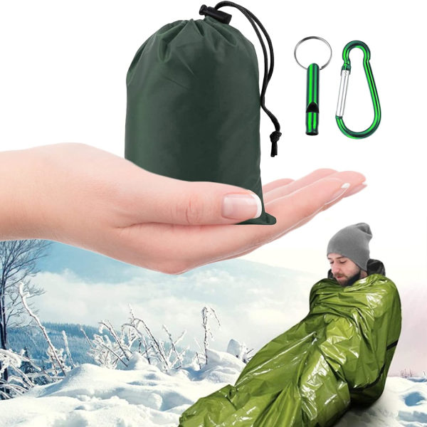 Överlevnadssovsäck, Camping Överlevnadssäck, Utomhus Överlevnadssovsäck med Visselpipa, Kylresistent, Vattentät, Varm, Lämplig för Camping (Grön)