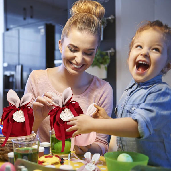 3 st små presentpåsar, påskhareöron presentpåse, dragsko väska sammet