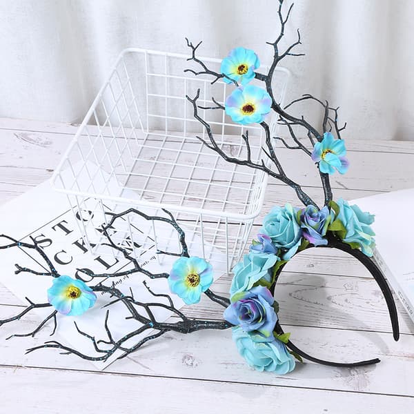 Fairy Tree Branch Mori Overdrevet Blomster Hårpynt Gevir Hodeplagg - Blå Rose