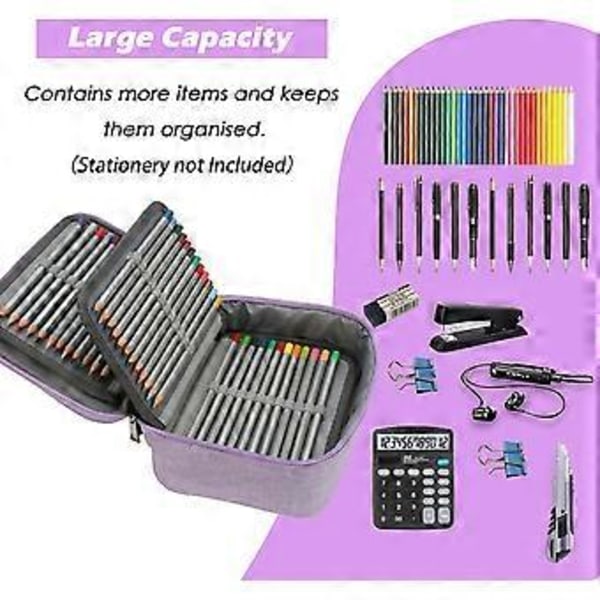Penneetui, 72 rum Multifunktionel Stor Kapacitet Penne Etui Pen Pung Wrap Farveblyant Holder Organizer Papirtaske (Lilla)()
