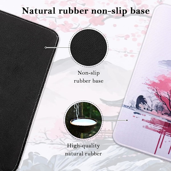 Antislipp musmatte, 80 x 30cm utvidet musmatte, vanntett spillmusmatte, plommeblomst musmatte B