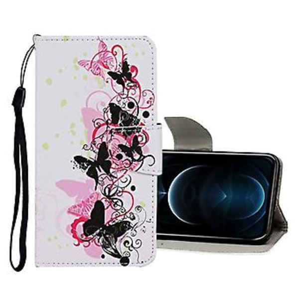 Farvet Tegne Etui til iPhone 12 Pro Max Four Butterflies