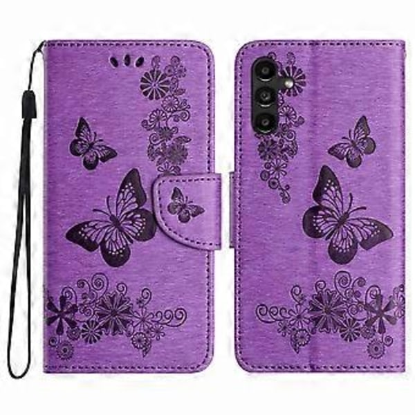 Fodral för Samsung Galaxy A05s 4G, Folio PU Läder Fjärilar Blomma Mobilskal Style A