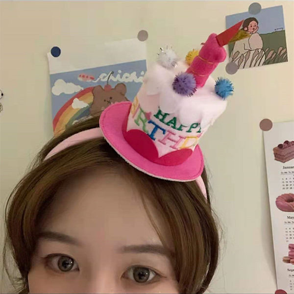 Blå Happy Birthday hovedbånd, tiara med minihat til fødselsdag, c