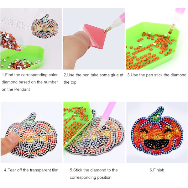 4 stk 5D DIY Halloween diamantmaleri nøkkelringer, gresskar Rhin