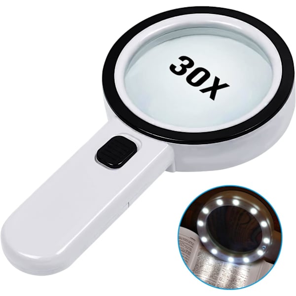 Läsglasögon, 30x förstoring med 12 LED-lampor - Lighte