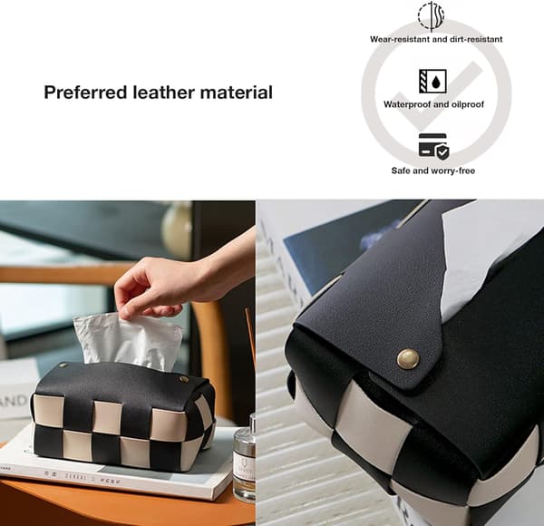 Vævæskeskrin Cover, Rektangulær Vævæskeskrin Holder, (Sort) Læder Ti