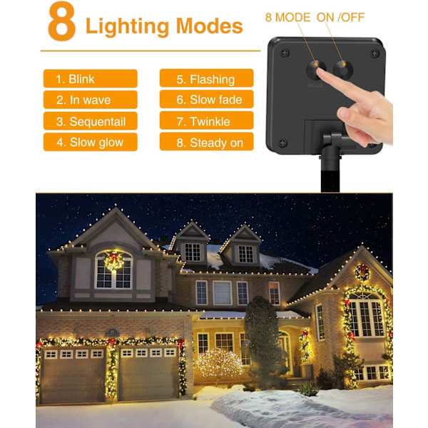(10m 100 LEDs, varm färg) Solcellsslinga Utomhus, Solenergi