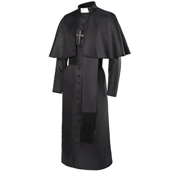 Keskiaikainen munkki velho pappi cosplay -asu Halloween-viikatemiesviitalla - rooliasu.XL.musta Black XL