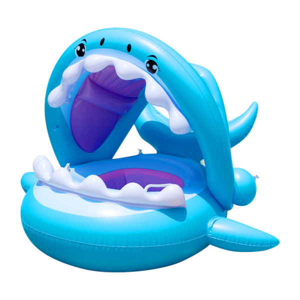 Baby Pool Seat Shark Flytande Simring, Barn Uppblåsbar Pool Boj med Justerbar Uppblåsbar Baldakin för 6-36 Månader Baby