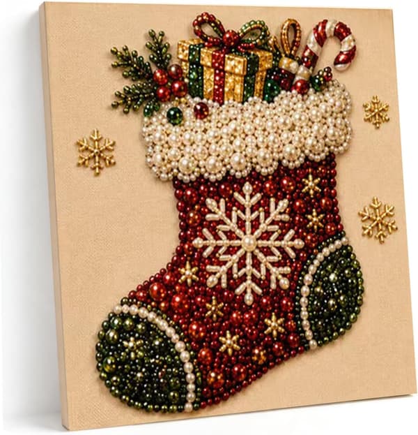Juleperle- og diamantmalingssæt, DIY-sæt med perlekunst til voksne — Julestrømpe Christmas Stocking‌