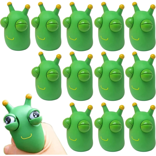12 st Funny Grass Worm Pinch Toy, Green Eye Bouncing Worm Squeez