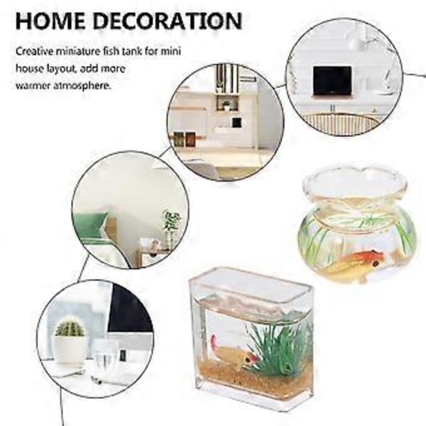2 stk. Miniatyr Fiskebolle Akvarium Mini Hus Tilbehør Dukkehus Dekorasjon
