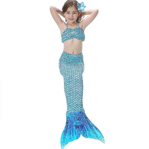Barn Flickor Mermaid Tail Bikini Set Badkläder Baddräkt Simdräkt -allin.10-11 år.Blå