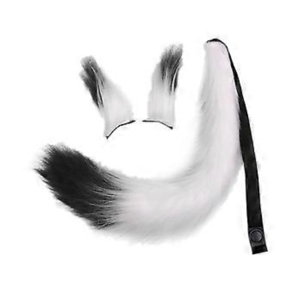 Fuskpäls Öron och Svans Set Maskerad Kostym Cosplay för Maskerad Barn Vuxen (Vit Svart) White Black