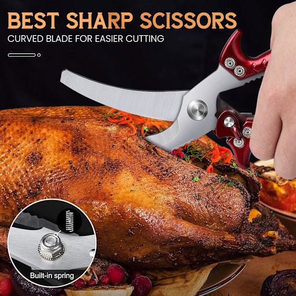 1PC Silver Sharp Poultry Scissors - Red Bone Scissors with Serrat