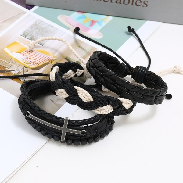 Herrarmband Set Läder Flätad Pärlor Pack