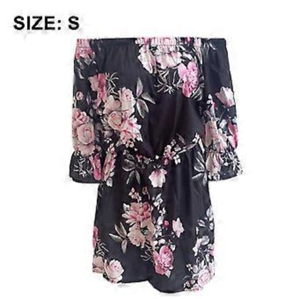 Dame Casual Blomsterprint Off Shoulder Trompetærme Swing Kjole (style6076)