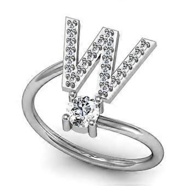 Justerbar ring med initial för kvinnor och flickor med inlagd kristall W