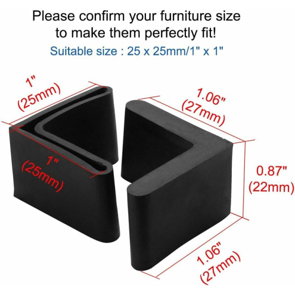 25 x 25 mm sorte jernstolbenbeskyttere 12 stk. bordendehætter