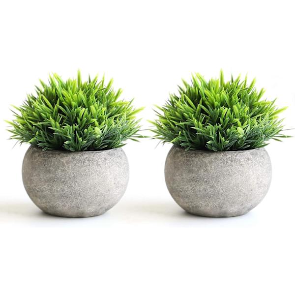 2 kunstige planter for å dekorere bad og hjemmekontorer, små kunstige planter for innendørsdekorasjon (potteplanter)