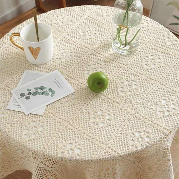 Beige - Vintage firkantet blondedug til bryllup, hjem og par