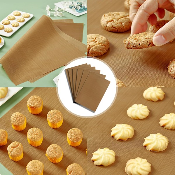 6-pak vaskbar PTFE ovnpude, 30x40cm varmebestandig silikone bagepude, genanvendelig non-stick bagepude, silikone bagebakkepude