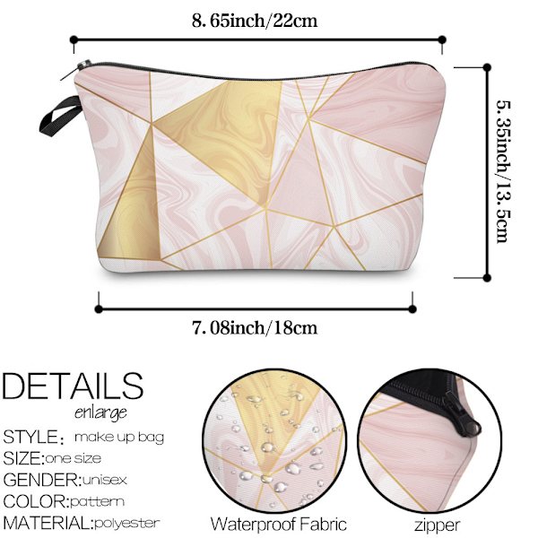 18*13,5*22cm, (rosa geometrisk figur), 2 st, sminkväska, sminkväska för kvinnor
