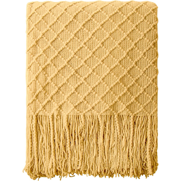 Akryl Strikket Pled, 47x67 Tommer, Gul Ternet, L