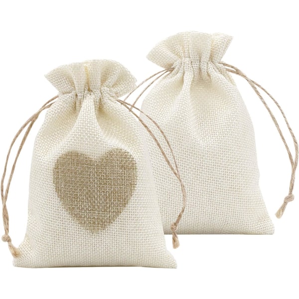 10 st. Hjärtformade Burlap-påsar, Små Dragkedje-linne-presentpåsar för Bröllop