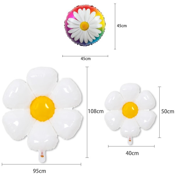 6 kappaletta Daisy-folioilmapalloa, XXL Daisy Mylar -folioilmapallo, valkoinen