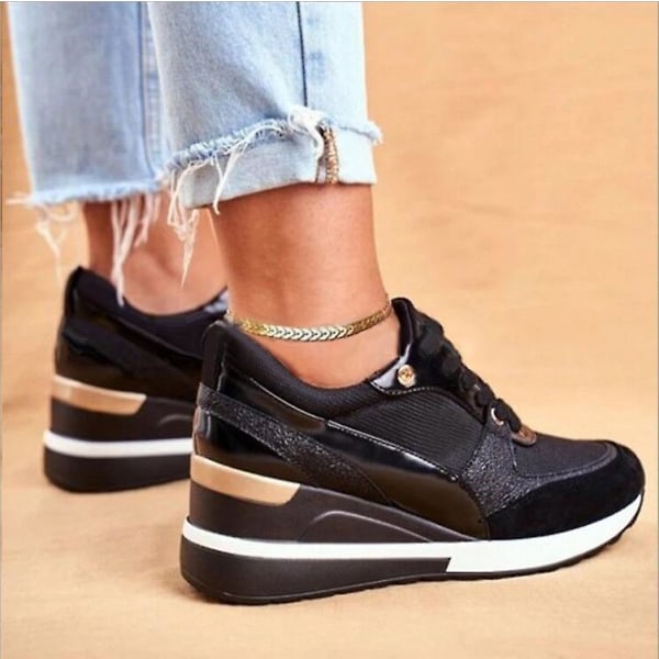 Spetsade Wedge Sports Snickers Dam Vulcaniserade Casual Comfy Skor.41.