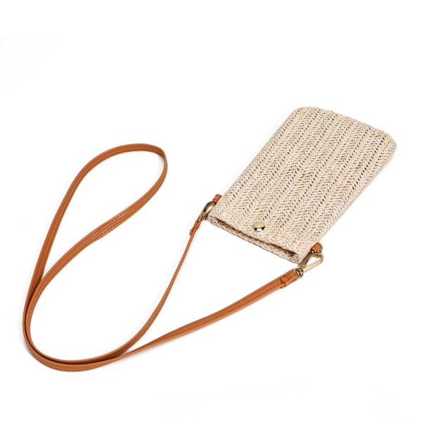 Beige skuldertaske til damer - afslappet vævet stråtaske