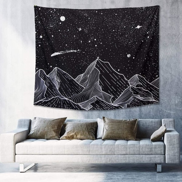 1pc 78.7x59.1 Inch Mountain Moon Hangings Black and White Stars W