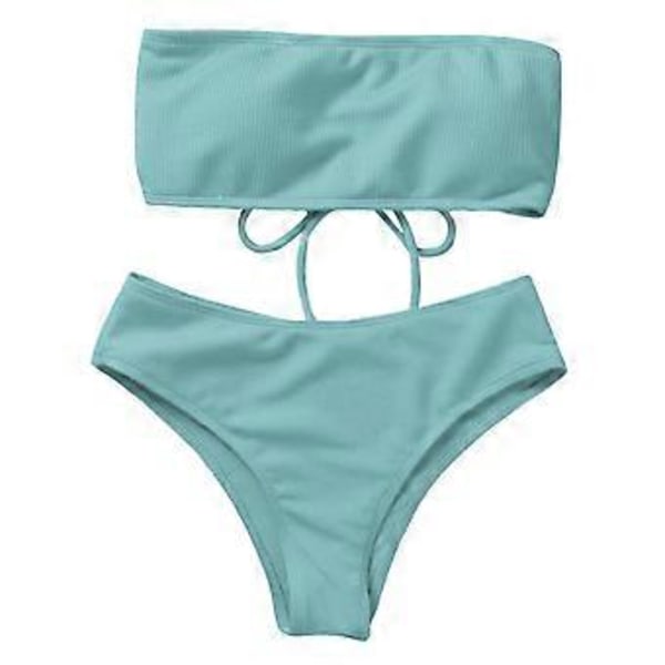 Högmidjade bikiniset för damer, sportig tvådelad baddräkt, enfärgad cheeky, högt skuren baddräkt, yogakläder, presenter ljusblå M light blue M