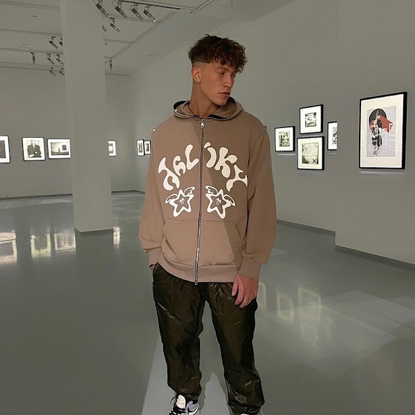 Hettegenser med stjerneprint for menn, bokstavgenser, oversized topp, Y2K-teen