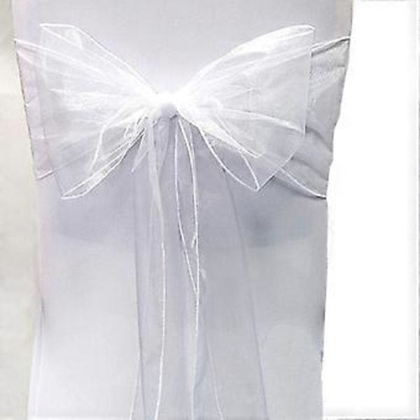 Organza Stoltrekk Bred Tyll Sløyfe Bånd Sløyfe Bryllupsfest White 100 Pcs