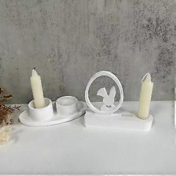 Egg Kanin Silikonform Påskehare Støping Resin Form Lysestake Epoksyformer Lysholder Former DIY Borddekor B