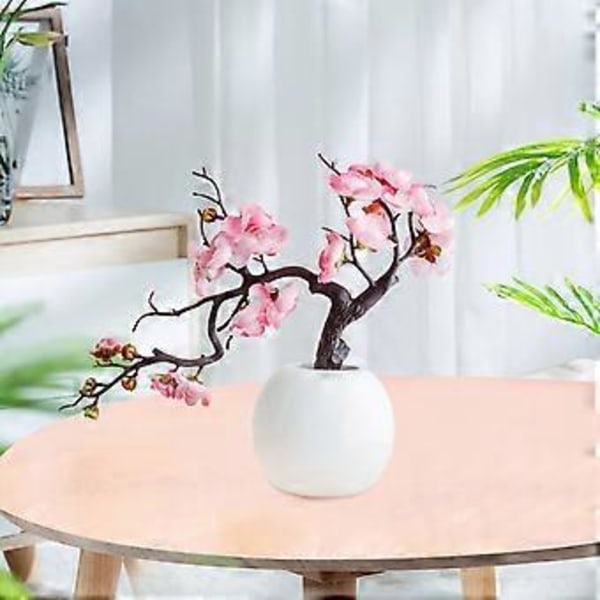 Plommonblom & Persikoblom Simulation Grenar, Magnolia Bonsai för Vardagsrum & Studierum Dekoration, Böjd Plommonpulver
