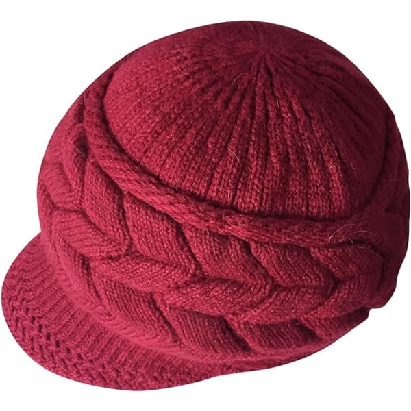Wear 2 Pakke A-sort&vinrød Dame Vinter Varm Strikket Hue Slouchy