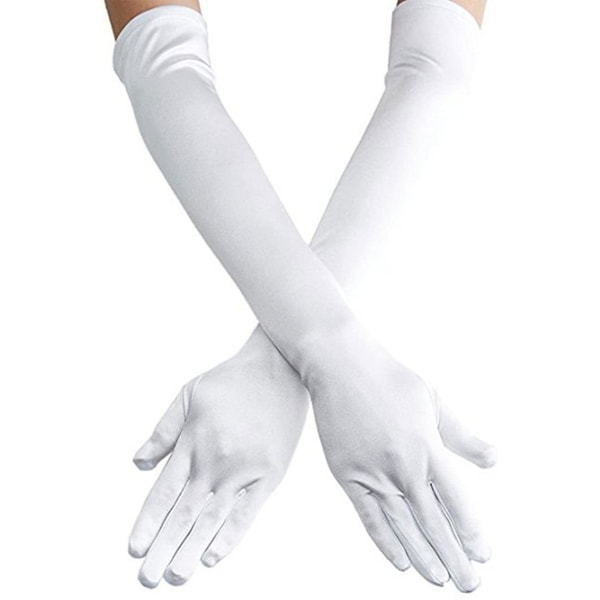Vita damhandskar Långa handskar Satin Armbåge Kvällshandske Långa armbågsskydd P