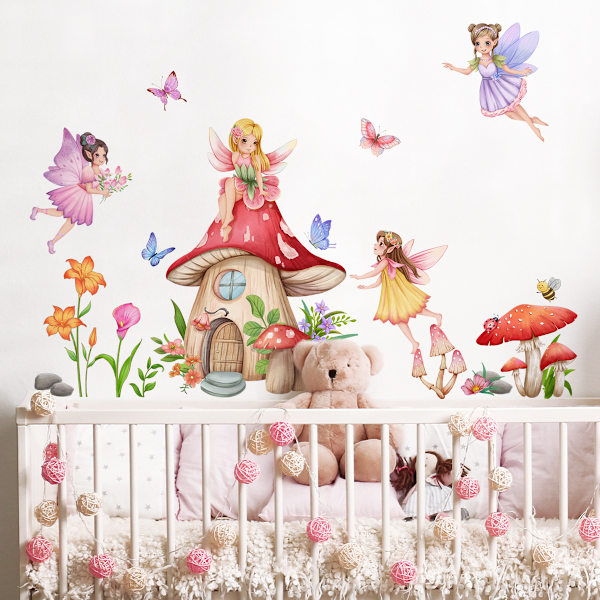 Decal Fairy Mushroom Wall Decal Butterfly Fairy Flower Wall Deca