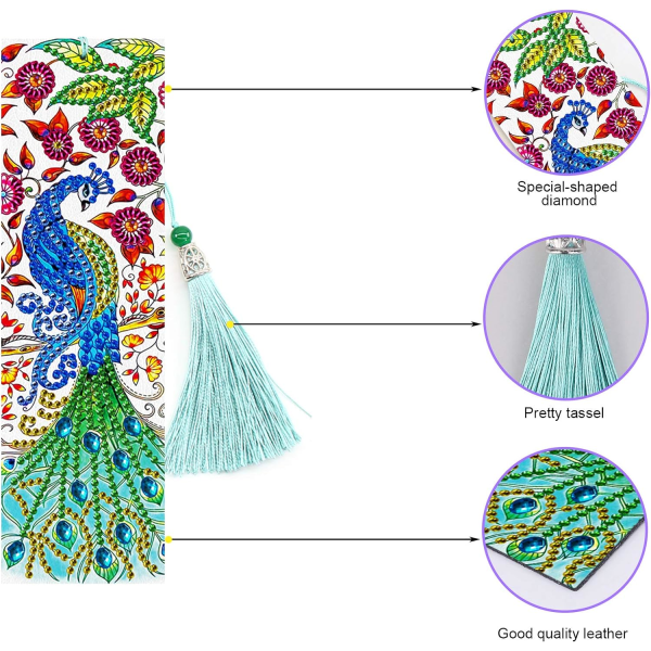 2 stk. Diamantbroderi Bokmerke Kit med Lær Dusker（bj