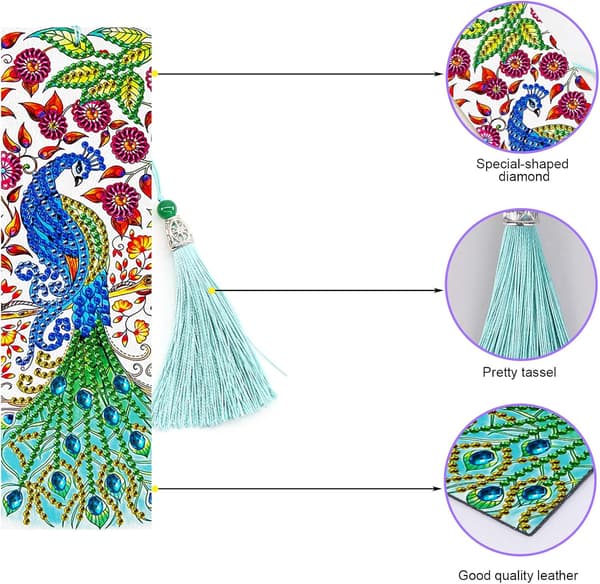 2 stycken diamantbroderade bokmärkesset med läderhänge (21