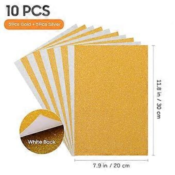 ULTNICE 10 kpl Glitter-kartonkipaperi, kimalteleva paperi askarteluprojekteihin, lahjapakettien käärimiseen ja leikekirjoihin (kulta ja hopea)