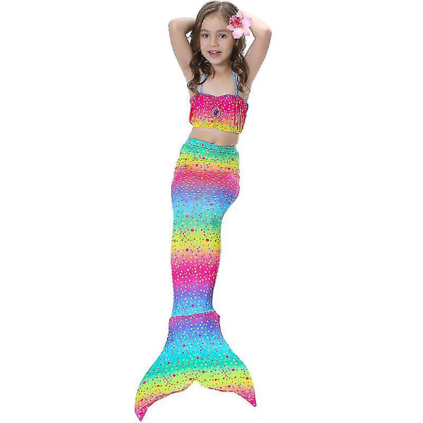 Barn Flickor Mermaid Tail Bikini Set Badkläder Baddräkt Simdräkt -allin.6-7 Years.Rainbow