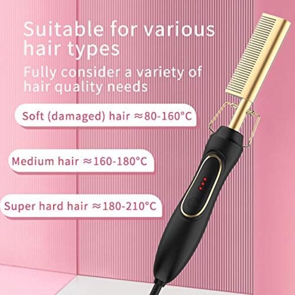 (Sort) Hot Comb, Elektrisk Kam, Kvindelig Professionel Hår Glattejern